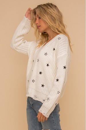 STAR EMBROIDERED DISTRESSED SW ...