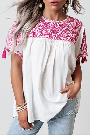 Embroidered Floral Shift Top