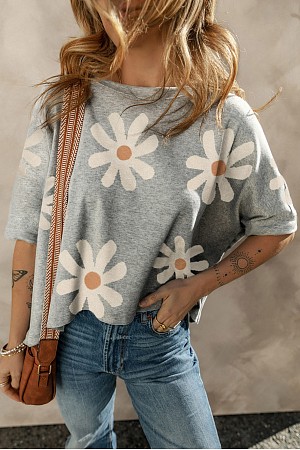  Flower Printed Casual T Shirt